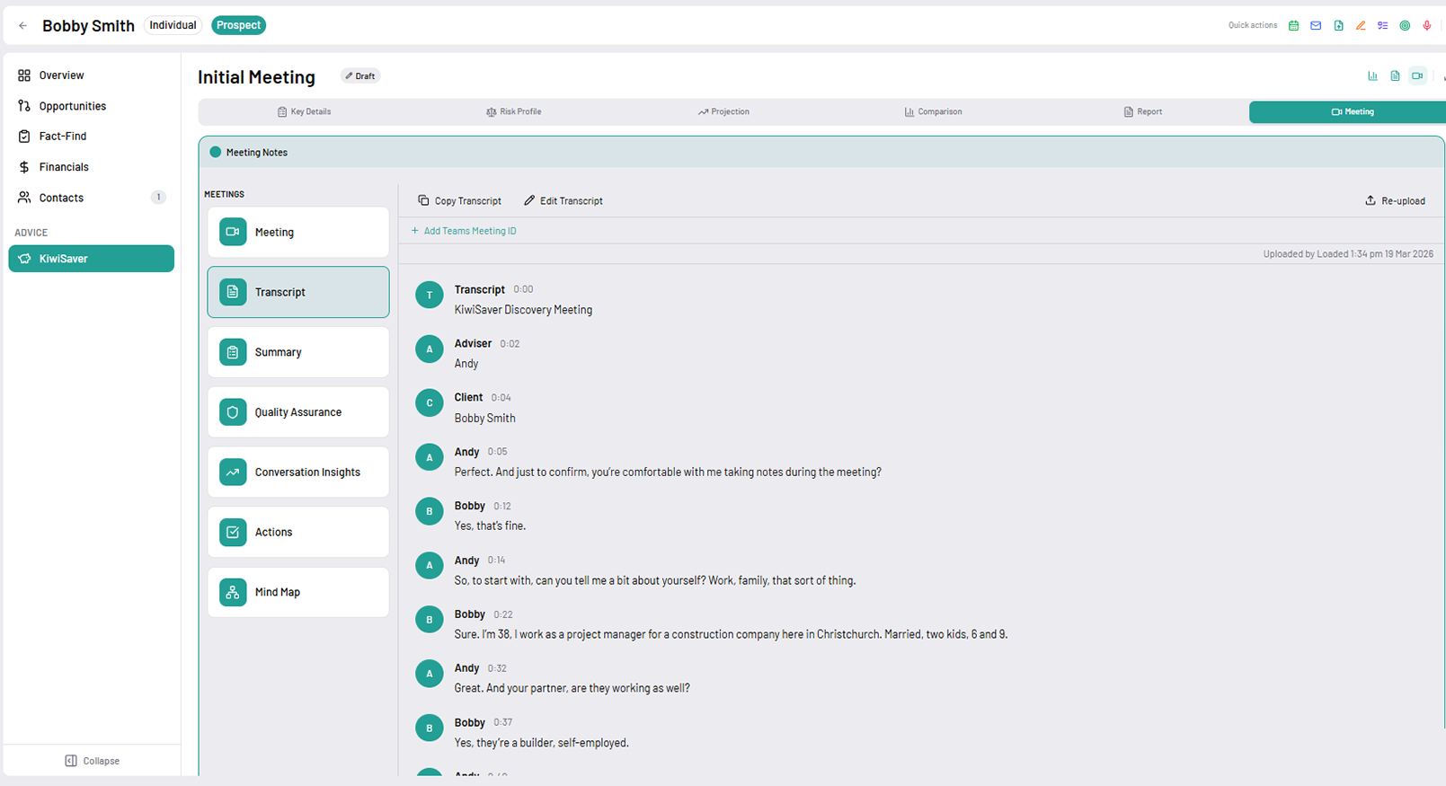 Meeting transcript — AI-captured conversation in Adiso